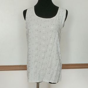 Vintage Floral Eyelet Cotton Blend Top, blouse